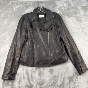 Universal Thread Moto Jacket Womens M Biker Black Faux Leather Asymmetric EUC